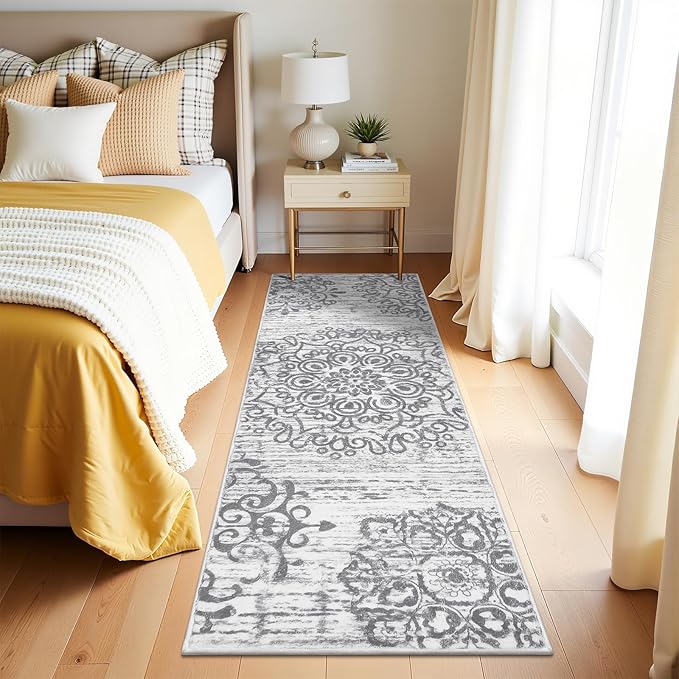 HEBE Hallway Runner Rug 2'x6' Washable Vintage Distressed Area Rugs Non Slip Laundry Rug Runner Boho Floor Carpet Runners for Hallways Entryway Laundry Room Kitchen Bathroom