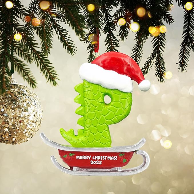 26 Letter Ornaments for Christmas Tree Decoration,Personalized Letters Ornaments, Initial Christmas Ornament, Hanging DIY Letter Xtmas Dinosaur Ornament, Gifts for Family Friends (P)