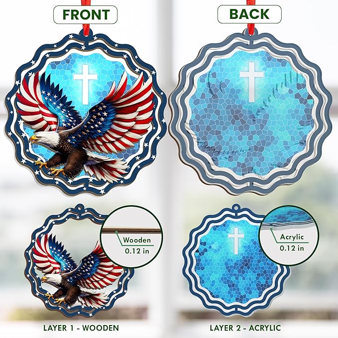FLAGWIX Christmas Bald Eagle Gifts for Men Women - American Eagle Suncatcher Ornaments 2025 for Tree Decorations - Christmas Ornaments for Home Decor, Eagle Gifts for Mom Dad, Friend Gift Ideas