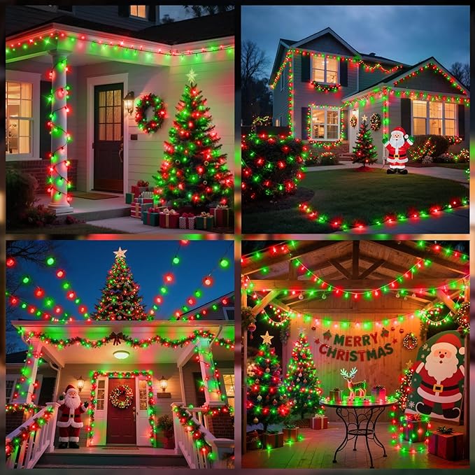 394 FT 1000 LED Christmas Lights Outdoor String Lights 8 Modes & Timer Twinkle Fairy Lights Plug in Waterproof LED String Lights for Xmas Yard Tree Patio Wedding Holiday Party Decorations (Red Green)