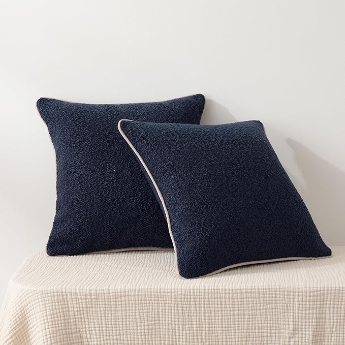 Amazon Basics Boucle Throw Pillow Covers for Couch, Living Room, Home Decor with Hidden Zipper, Blue, 18×18in, Pack of 2