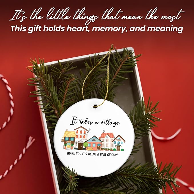 OASSIE Thank You Gifts for Women Men - It's Takes A Village Ceramic Christmas Ornaments 2025 - Christmas Appreciation Daycare Gifts for Neighbor Teacher Nurse Coworker Employee Nanny Babysitter