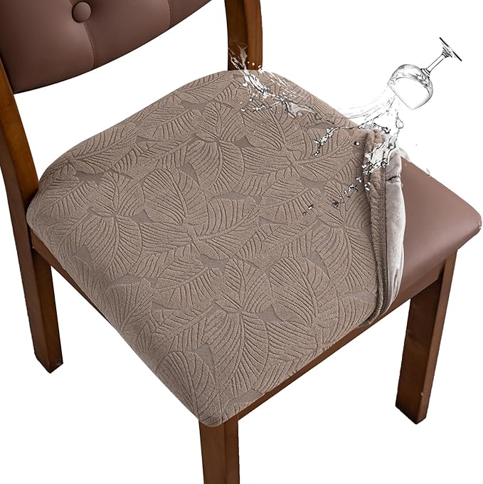 Waterproof Seat Cover for Chairs Dining Room Chair Seat Covers Washable Kitchen Chair Seat Slipcovers Protector (Taupe, 6 PCS)