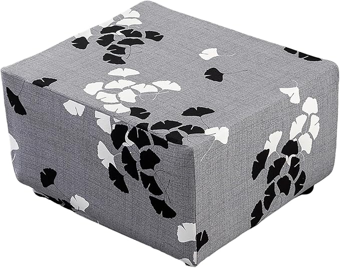 HAOYONG Ottoman Cover Square, Stretch Ottoman Slipcover Printed, SoftFoot Stool Cover Protector with Nonslip Elastic Bottom Removable Washable