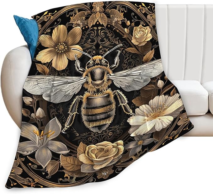 Tijuboni Bee Throw Blanket Bee Gifts for Women Men Girls Boys Kids Adults Soft Flannel Fleece Blanket for Couch Sofa Bed Home Decor 60"x80"