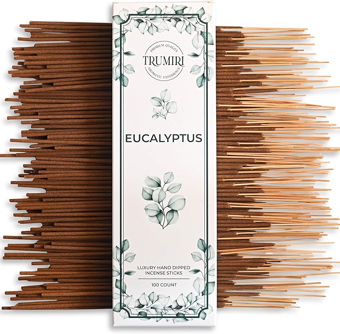 Eucalyptus Incense Sticks - Pack of 100 Insence-Sticks - Inciensos Aromaticos Made with Natural Essential Oil - Scented Insense Non Toxic Inscents