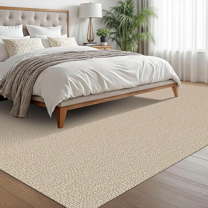 EARTHALL Washable Area Rugs 6x9 Ft Non Slip Living Room Rugs Cotton Rubber Backed Dining Room Rug Braided Bedroom Rugs Indoor Outdoor Floor Carpet for Living Room, Bedroom, Dining Room, Send/Beige