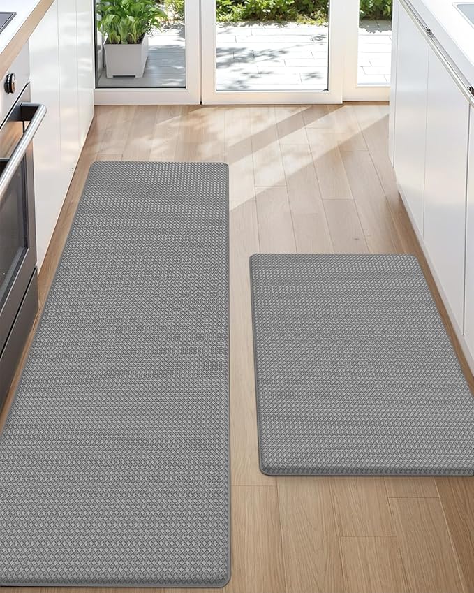 Color&Geometry Anti Fatigue Cushion Padded Kitchen Mat for Floor - 17x29+17x59,Easy Clean, Waterproof & Oil Proof, Anti Slip, Foam Rubber Runner Rug for Front Sink Comfort Standing, Grey Set of 2