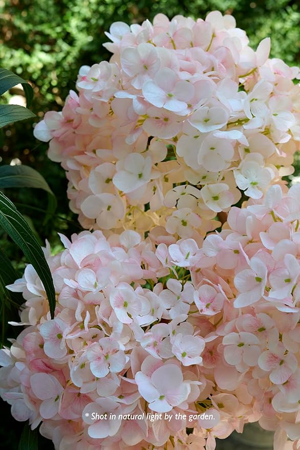 Hydrangea Artificial Flowers, Gradient Color 2PCS Fake Real Touch Large Faux Hydrangea Silk Bouquet with Stems Home and Office Decoration (Pink)
