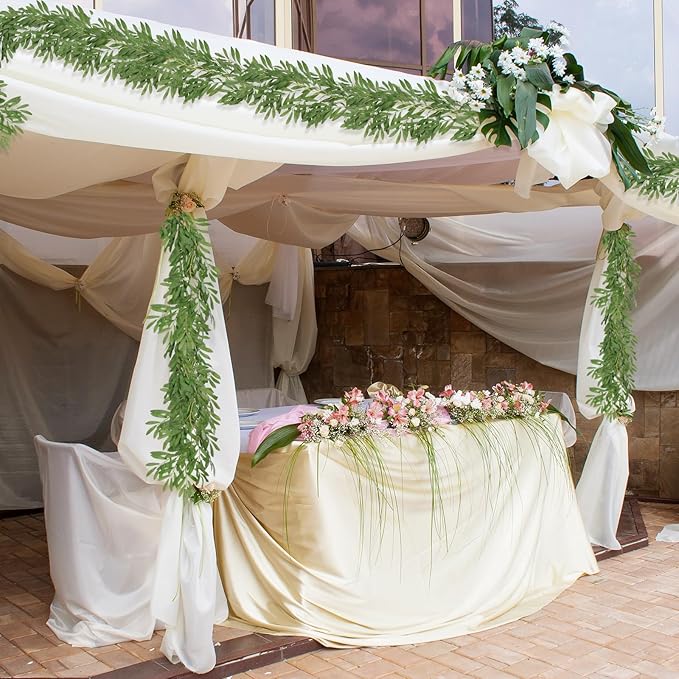 RECUTMS 2Pcs Artificial Olive Leaves Garlands 6.2Ft-Fake Hanging Silk Willow Leave Ivy Vines Faux Bayberry Leaf Twigs Greenery Rattan for Indoor Outdoor Wedding Birthday Party Home Garden Table Decor