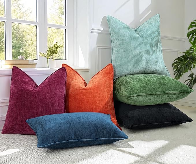 decorUhome Christmas Couch Throw Pillow Covers 24x24 Set of 2, Decorative Soft Euro Velvet Neutral Chenille Pillow Covers with Elegant Design for Sofa Bed Living Room Home Decor, Poseidon