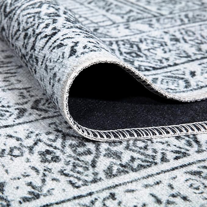 Bloom Rugs Caria Washable Non-Slip 12 ft Runner - Ivory/Black Geometric Runner for Entryway, Hallway, Bathroom, and Kitchen - Exact Size: 2'6" x 12'