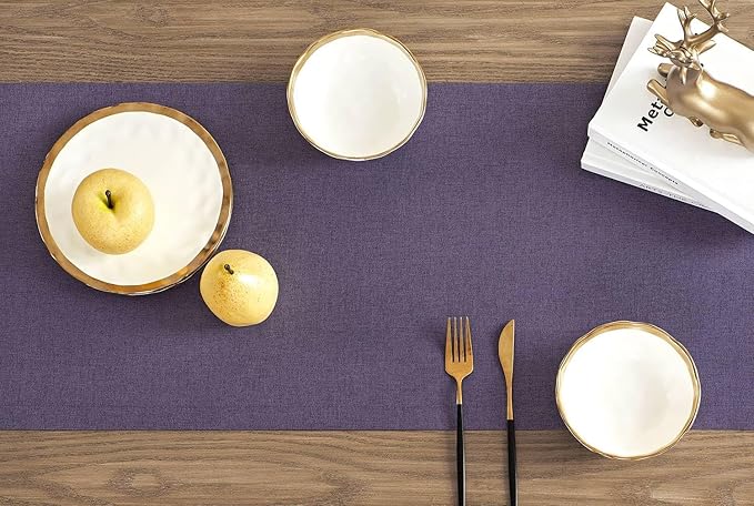 ZeeMart Basic Linen Style Table Runner, 14 x 108 Inch Dark Purple Chambray, Rustic Farmhouse Purple Table Runners 108 Inches Long, Everyday Polyester Table Runner - Machine Washable & Easy Care