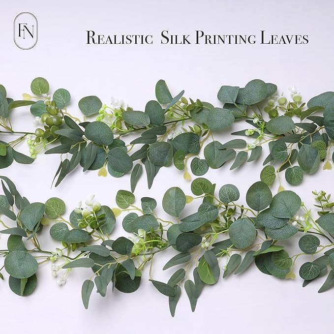 2 PCS 6 Feet Artificial Faux Eucalyptus Hanging Garland Greenery Leaves for Wedding Office Shop Home Decor Backdrop Arch Wall Party Table Fireplace Bedroom DIY Decoration