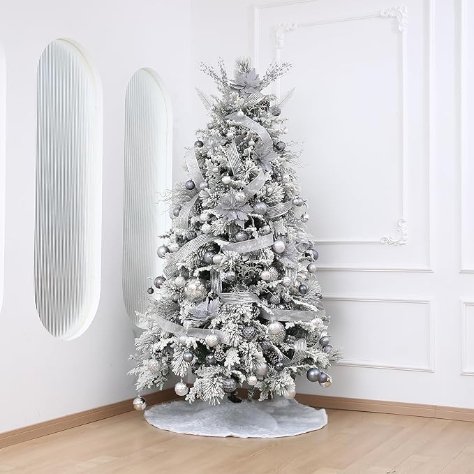 34ct Grey Mini Christmas Ball Ornaments Shatterproof Plastic Christmas Tree Decorations for Xmas Party Home Office Holiday Decor -Small Size (1.57"/ 40mm)