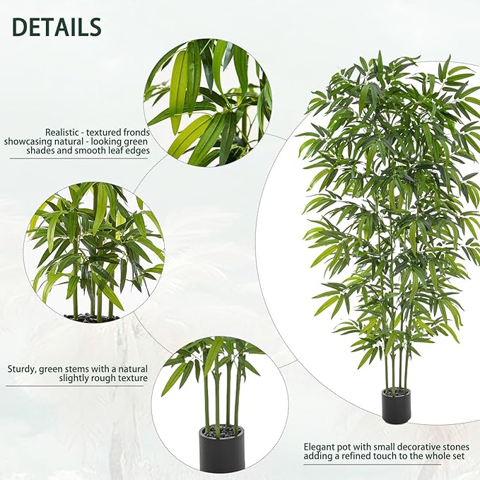 Artificial Tree Fake Plants, Artificial Bamboo Tree 6FT Tall in Black Potted, Artificial Tree Indoor Decor Bamboo Silk Tree with Natural Wood Trunk, for Home Office Living Room Modern