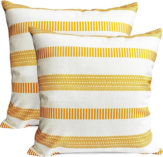 Decorative Throw Pillow Covers Set of 2 Chrome Yellow Boho Striped Pillow Covers 20x20 Inch Throw Pillow Cover Linen Pillowcase Farmhouse Outdoor Pillow Covers for Couch Sofa Living Room