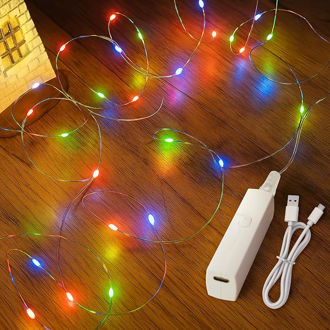 Lakumu Multicolor Fairy Lights Battery Operated, Twinkle Lights with Timer, Mini LED String Lights for Bedroom, Christmas Decorations, Wedding, Centerpiece Table Decor (5M/16FT Multicolor)