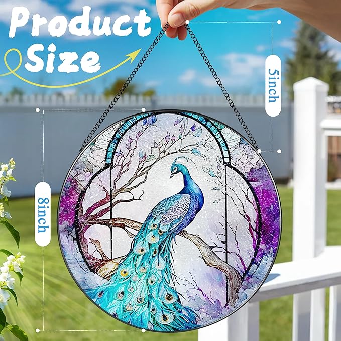 Stained Glass Window Hanging, Stained Glass Suncatcher, Peacock Sun Catcher, Window Decor, Peacock Gift, Gifts for Mothers Day, Christmas or Birthday Gift, Gifts for Her Mom Grandmother Daughter