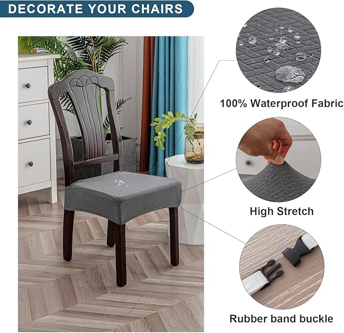 Genina Waterproof Seat Covers for Dining Room Chair Covers Waterproof Dining Chair Covers (2 PCS-Rear-Covered, Dark Gray)