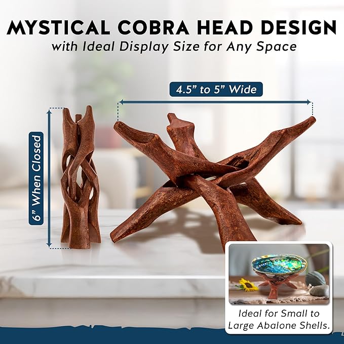 Alternative Imagination Wooden Tripod Display Stand – 6-Inch Hand Carved Holder Made from Sustainable Mango Wood – Folding Reddish-Brown Stand for Abalone Shell, Crystal Ball, Key Bowl, Trinket Dish, Incense, Decor and More