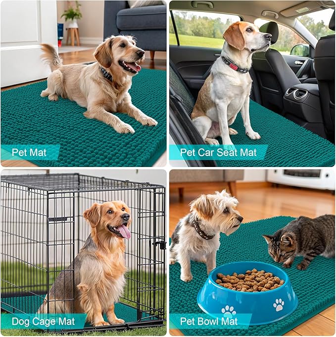 OLANLY Dog Door Mat for Muddy Paws 30x17, Absorbs Moisture and Dirt, Absorbent Non-Slip Washable Doormat, Quick Dry Chenille Mud Mat for Dogs, Entry Indoor Entryway Carpet for Inside Floor, Lake Blue