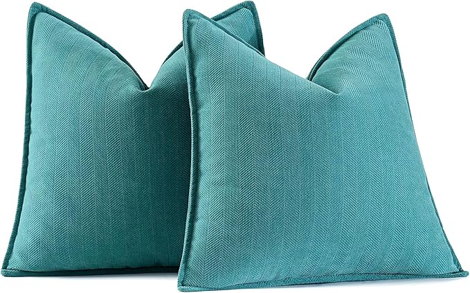 MIULEE Pack of 2 Teal Decorative Pillow Covers 20x20 Inch Soft Chenille Luxurious Couch Throw Pillows Farmhouse Cushion Covers with Elegant Design for Sofa Bedroom Living Room Home Decor