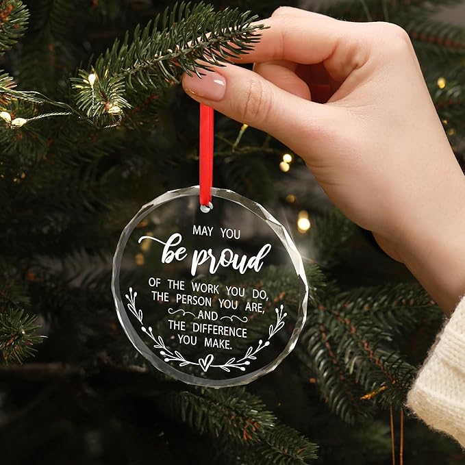 Teacher Christmas Ornament - Glass Christmas Ornaments for Tree Decoration 2025 - Employee Appreciation Thank You Gifts for Women Coworkers Boss, Retirement Gift for Woman, Stocking Stuffers