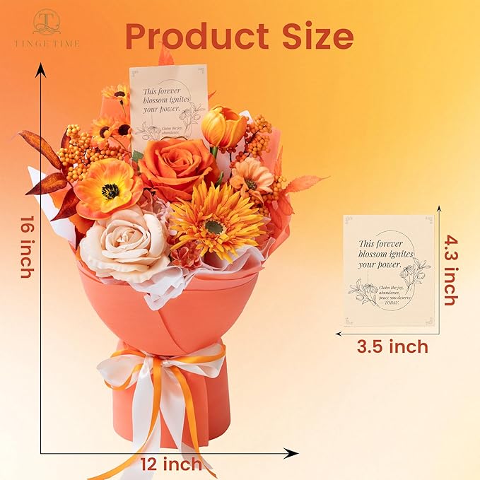 Orange Preserved Flowers Bouquet, Gift Bouquet for Women, Eternal Fake Flower Gift for Christmas Anniversary Birthday Home Décor