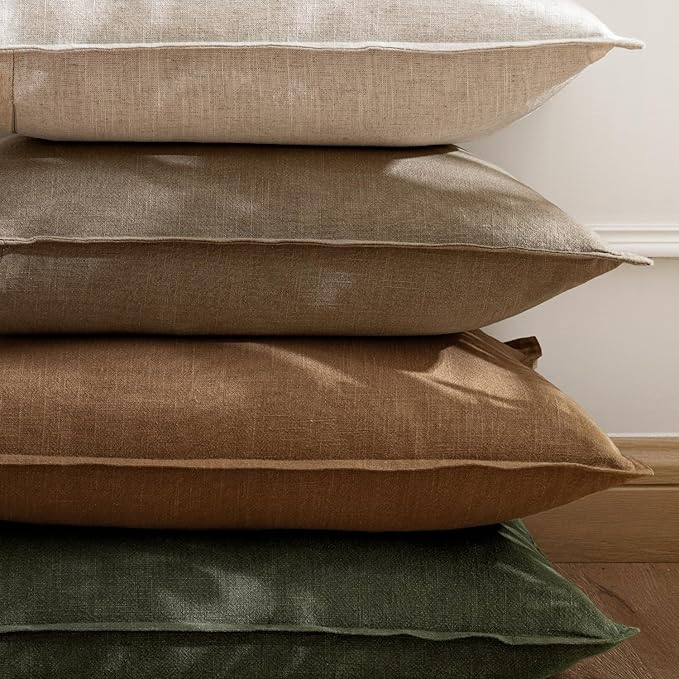 EMEMA Decorative Linen Throw Pillow Covers 26x26 Inch Brown Boho Farmhouse Neutral Couch Throw Pillows for Bed Pack of 2 Accent Pillowcase Modern Sofa Cushion Livingroom Home