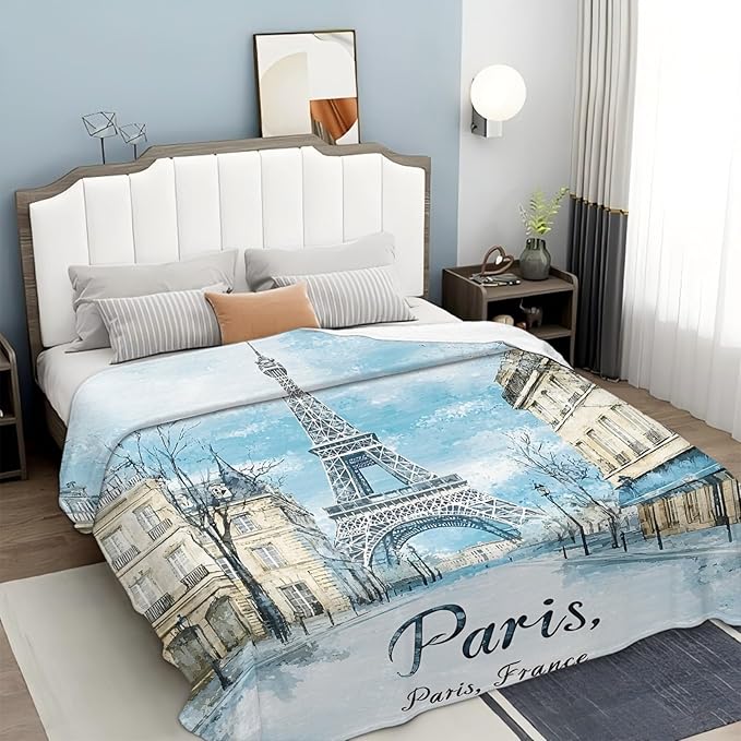 Tijuboni Paris Eiffel Tower Throw Blanket Paris Gifts for Girls Women Boys Men Adults Kids Soft Flannel Fleece Blanket for Couch Sofa Bed Home Decor 50"x60"