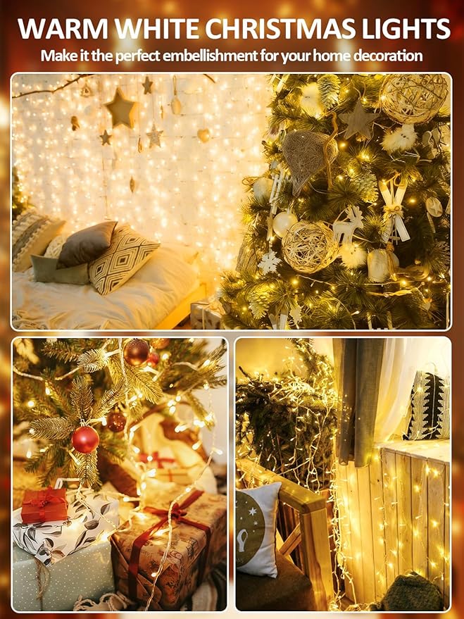 Smart Christmas Lights With Voice Control Indoor Outdoor, Clear Wire 66Ft 200 LED String Lights, Dimmable 12Modes Twinkle Fairy String Light Waterproof for Xmas Tree Wedding Party Bedroom (Warm White)