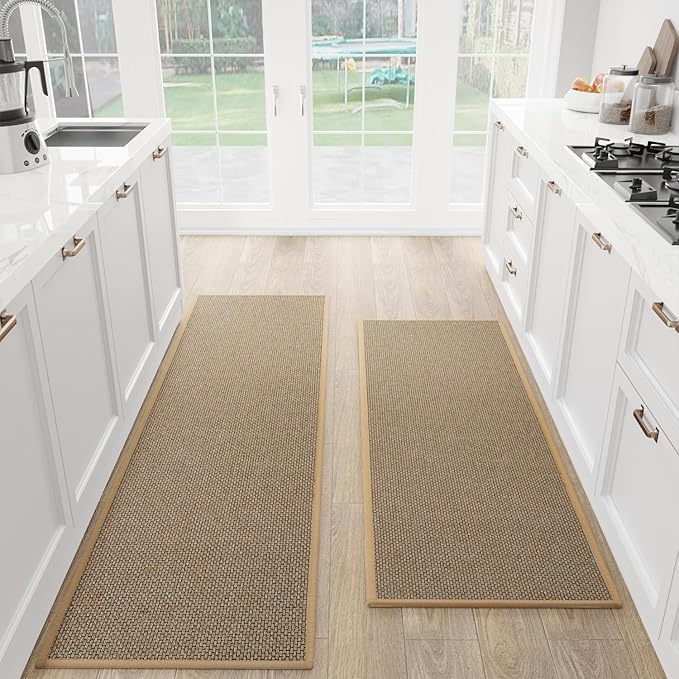 Kitchen Mat Set of 2 PCS, Cushioned Non Slip Rugs for Kitchen Floor, Absorbent Runner Comfort Standing Mats Washable for Kitchen, Office, Home,(Brown, 17.3"x47"+17.3"x71")