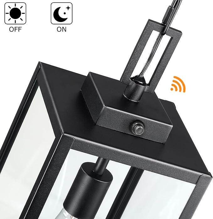 21.5 Inch Dusk to Dawn Outdoor Pendant Light for Porch,Large Size Ceiling Hanging Light with Sensor Exterior Pendant Lantern for Entrance Patio Photocell Porch Hanging Lantern,E26