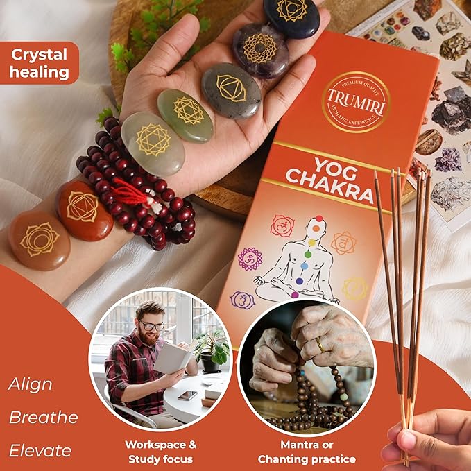 YOG Chakra Incense Sticks - Pack of 100 Insence-Sticks for Chakra Meditation - Made with Natural Raw Ingredients - Scented Inciensos Indian Spiritual Agarbatti Insense