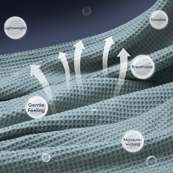 PHF 100% Cotton Waffle Weave Blanket King Size for Bed,Snag Proof Lightweight Breathable Moisture-Wicking Throw for Couch,Great for Layering in Cold Weather,Machine Washable,Home Decor Gift-Ocean