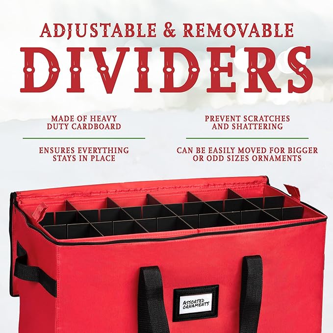 Christmas Ornament Storage Container,Box Stores Up to 54, Adjustable Dividers, Large Organizer Bin to Protect and Store Holiday Décor