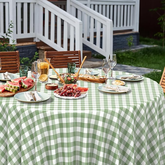 3 Pcs Sage Green Gingham Tablecloth Decorations, Disposable Round Green Checkered Tablecloth Buffalo Plaid Table Cover for Baby Shower Bridal Wedding Birthday Party Supplies,84x84 Inch