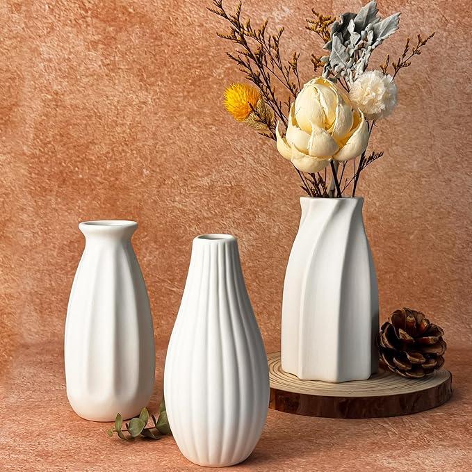 White Vase Set of 12, Small White Bulk Bud Vases for Pampas Grass for Wedding Table Centerpieces Decoration, Modern Boho for Rustic Vase.