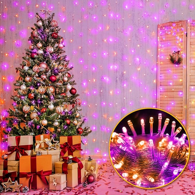 400FT Halloween String Lights Purple and Orange – LED Extra Long Outdoor Waterproof Fairy Lights with Remote, Dimmable Timer Decorative Lights for Yard, Party, Home, Holiday Décor (Purple Orange)