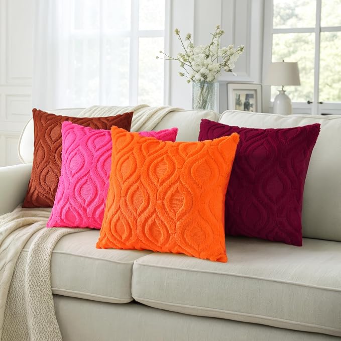 decorUhome Throw Pillow Covers 26x26 Inch Set of 2, Soft Plush Faux Wool Hot Pink Solid Couch Pillow Covers, Accent Farmhouse Neutral Square Pillow Cases for Sofa Bed Living Room
