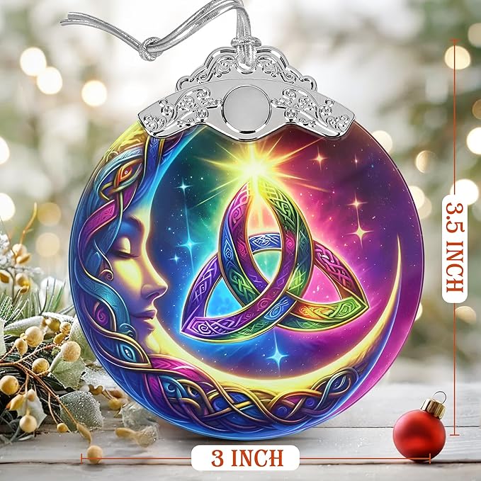 Christmas Ornaments, 3" Stained Glass Christmas Decor, Christmas Tree Ornaments, Christmas Tree Decorations, Unique Gift Idea, Perfect for Holiday Party, Window, Tree, Home Decor - Moon & Celtic