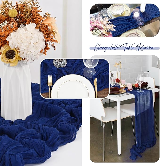 12 Pack Royal Blue Cheesecloth Table Runner,10FT Gauze Boho Long Cheesecloth Table Runner 35x120inch Rustic Table Runners for Wedding Party Bridal Shower Banquet Easter Table Decorations
