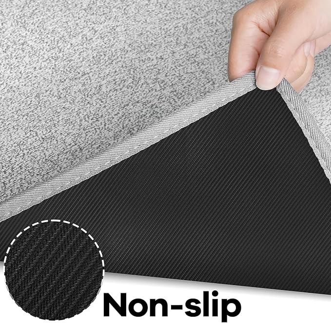 Kitchen Mat Set of 2 PCS, Cushioned Non Slip Rugs for Kitchen Floor, Absorbent Runner Comfort Standing Mats Washable for Kitchen, Office, Home (Grey-Velvet, 17.3"x47"+17.3"x30")