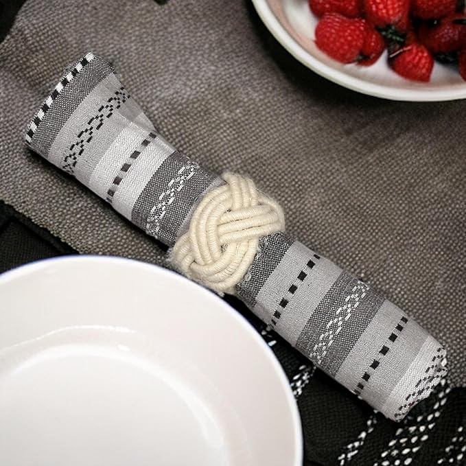 ALPHA Living HOME Handcrafted Napkin Rings Set of 12 - Woven Jute Napkin Holders, Serviette Rings - Perfect for Weddings, Thanksgiving, Christmas & Everyday Dining (Off White)