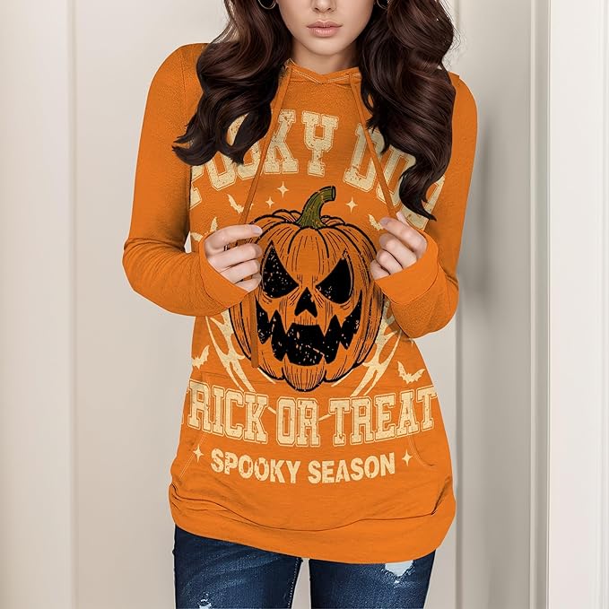 Halloween Womens Pullover Sweatshirts Trendy Drawstring Fall Sweatshirt Halloween Best Gift For Wife And Daughter