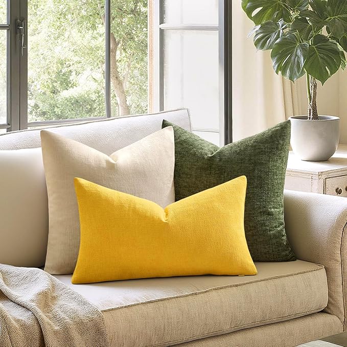 MIULEE Yellow Couch Pillow Covers 12x20 Inch, Set of 2 Soft Chenille Decorative Lumbar Throw Pillow Covers Farmhouse for Sofa Living Room Bed