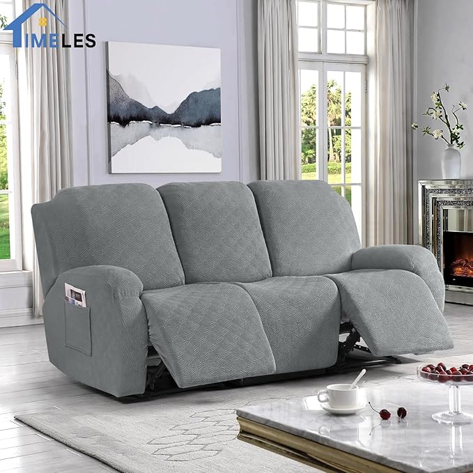 Timeles Recliner Covers for 3 Seater Reclining Sofa Slipcover Furniture Protector for Dogs and Pets Stretch Soft Washable (Three-Seater, Light Gray)