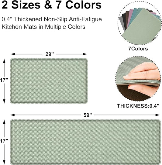 AUTODECO Kitchen Mats and Rugs Set of 2 - Cushioned Anti-Fatigue Kitchen Rug for Floor Washable 17"x29" +17"x59", Light Green