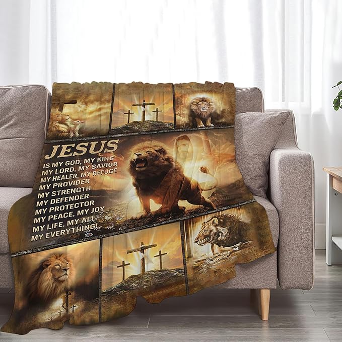 Tijuboni Christian Lion Throw Blanket Religious Gifts for Women Men Girls Boys Kids Adults Soft Flannel Fleece Blanket for Couch Sofa Bed Home Decor 60"x80"
